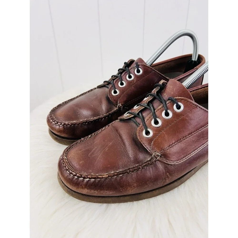 LL Bean Handsewn Brown Leather Blucher Mocs Lace Up Boat Shoes Loafers 8D